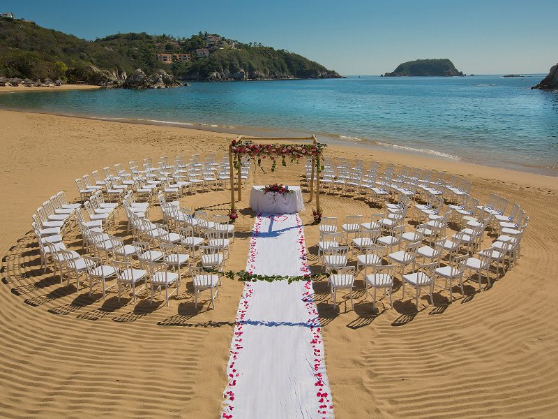 Huatulco wedding - ceremony venue on shore - chairs in circle