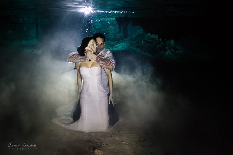 Stephanie and Marcos underwater cenote trash the dress-13