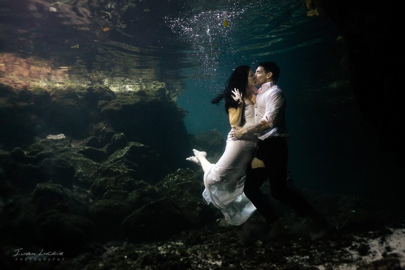 Stephanie and Marcos underwater cenote trash the dress-9