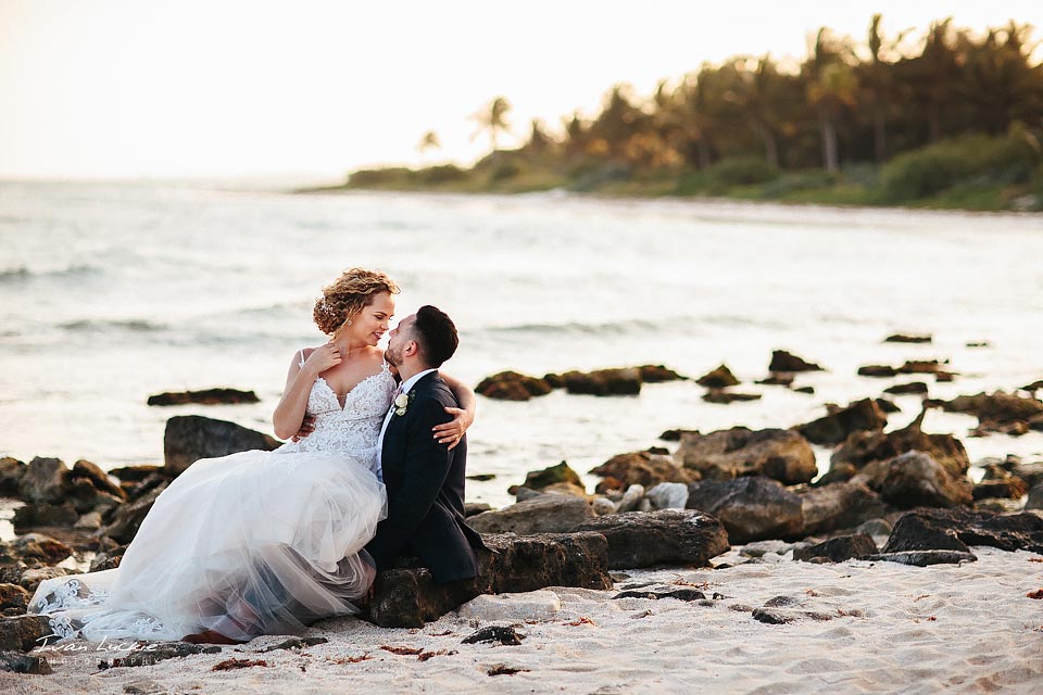 Dreams Tulum wedding photographer  - Bride and groom ocean portrait